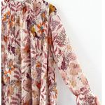 Aura  Floral Chiffon Mini Dress Medium Women's Spring Long Sleeve Pleated Dress Photo 2