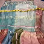 Handmade Vtg Multicolor Plaid Bohemian Maxi Dress XS Celestial Zodiac Hippie Silky Indian Photo 3