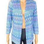 Chico's CHICO’S blue/purple/silver metallic open lightweight cardigan. Size “0”=Small/4. Photo 0