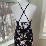 EXPRESS  Dark Purple Floral Polka Dot Print Tie Back Backless Maxi Dress Size XS Photo 9