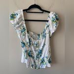 Free People  Floral smocked puff sleeve top size L‎ Photo 9
