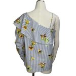 Urban Outfitters UO Lumiere One Shoulder Floral And Blue Stripe Blouse Size L New Photo 1