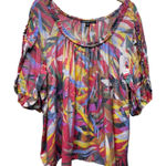 Zac & Rachel Womens 2X Top Colorful Puff Sleeve Ruffle Tropical‎ Lightweight Size XXL Photo 0