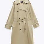 ZARA coat jacket overcoat trench duster long double breasted beige tan casual Photo 6