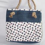 Starry Red White and Blue Denim Open Top Tote with Rope Handles NEW Photo 1