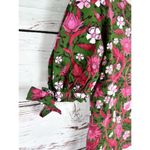 ZARA  Green Pink Floral Print Puff Sleeve Blouse Women's Size Medium Short Sleeve Photo 2