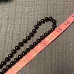 Chinese Hand Knotted Large Onyx Bead Necklace Carved Fruit Peach Pendant Black Photo 4