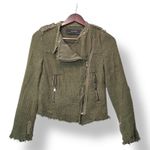 Zara Womens Olive Green Tweed Moto Jacket Epaulets M Military Grunge Biker Urban Size M Photo 1