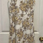 Loft Ann Taylor 6 Linen Blend Floral A-Line Sun Dress Yellow Brown Sleeveles Photo 0