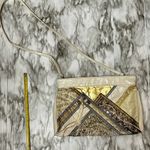 Vintage Cream Gold Leather Patchwork Crossbody Clutch Purse 80s Glam Mob Wife Photo 13
