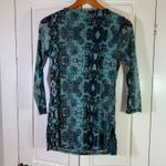 INC Sheer Snake Print Tunic Top Beaded Neck Teal Black Small Nylon Mesh Blouse Blue Photo 1