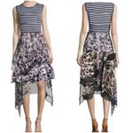 Bailey 44 Gray & Pink Striped & Floral Sleeveless Midi Layer Hem Dress S Photo 1