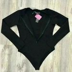 Pretty Little Thing NWT  Black Long Sleeve Zip Mock Neck Scuba Swimsuit Size 10 Photo 0