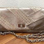 ELLIOTT LUCCA “Navarre” Champagne Metallic Woven Leather Clutch Chain Strap Bag Photo 0