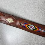 REI Beaded Leather Belt 30 Brown Colorful Stitched Western Southwest *No Buckle Photo 2