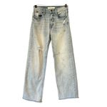 Eunina  Dawn Distressed Frayed Hem High Rise Wide Leg Crop, Sz 1 Photo 3