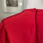 Vintage 80s Chaus Red Blouse Dark Grey Trim Asymmetrical Neck L Size L Photo 7