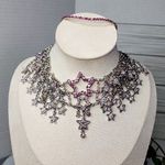 Statement Silver and Pink Crystal Stars Choker Necklace Photo 1