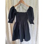 Kourt Calypso Poplin Smocked Bodice Cuff Puff Sleeve Fit Flare Mini Sun Dress S Black Photo 2
