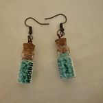 Glass jar blue bead happy earrings Photo 3