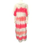 Tie Dye Maxi Dress V Neck Short Sleeve Trendy Red White Stripes Cotton Hippie XL Photo 2