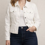 Anthropologie Pilcro and the Letterpress White Floral Embroidered Jean Jacket sz XL Photo 0