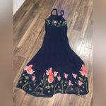 Anthropologie Floreat floral Navy
Blue Embroidered Maxi Dress boho formal fall Black Size 10 Photo 4