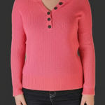 American Eagle‎ Womens Waffle Knit Henley Top Size M Pink Coral Button Front Photo 0