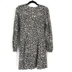 Uniqlo micro Daisy Flower Print Long Sleeve Mini Dress Black White Size Small Photo 3