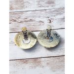 Vintage Clip On Earrings Bright Blue with Gold Tone Large Chunky Halo Statement Photo 3