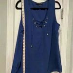 Harvé Benard Harve Benard Navy Flowy Sheer Sleeveless Blouse Gold Eyelet Lace V Neck Size L Photo 6