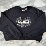 Levi's Black w/ Floral Levi’s Logo Cropped Crewneck Sweatshirt • Sz L Photo 5