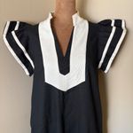 Entro  Linen Blend Midi Dress Womens Small Black Cream Resort Boho Beach Vacation Photo 1