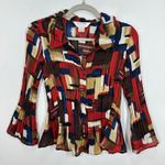 Allison Taylor Vintage  Petite Geometric Abstract Pleated Flared Sleeve Button Up Photo 0