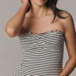 Maeve  Anthropologie Black White Ruched Striped Strapless Top Sz LG New with Tags Photo 0