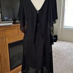 VTG 70s Gilberti Handkerchief Hem Floral Chiffon Semi Sheer Dress Fits Medium Black Photo 8