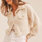 MABLE Textured Boucle Cropped Jacket Size Small Cream Button Front Long Sleeve Photo 0