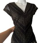 Paper Dolls Paper Doll Black Lace Gold Y2k V Neck Cap Slv Top Office Siren Going out Grunge Photo 0