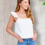 Altar'd State Tullabee Lucia Tank Mama Eyelet Ruffle Shoulder Top in White Small Photo 0