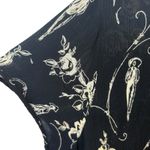 Bila Black Toile Floral Gauze Midi Dress XL Boho Button Front Tie Back Rayon Photo 3