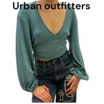 Urban Outfitters  Blue Cropped Rib Top Cuff Sleeves Medium Photo 1