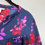 Ophelia Roe Women's Blue & Red Floral Blouse - Size Medium - Peasant Boho Chic Photo 1