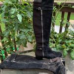 Ivanka Trump  Black Suede Buckles Knee High Stretchy Back Boots 9 Photo 0