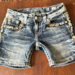 Miss Me  denim mid shorts with embroidered floral designs & rhinestones size 26 Photo 0