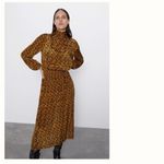 ZARA  Mock Neck Printed Maxi Dress Balloon Sleeve Smocked Waist Size XS preppy Photo 3