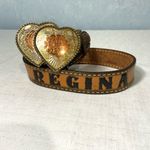 Western Brown Leather Monogrammed “Regina” Belt DBL Heart With Roses Buckle Sm Photo 1