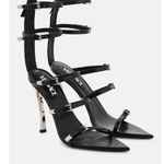 Versace Black-Palladium Silver Point Toe Ankle Strap Zipped Back Heels Size 36 Photo 4
