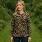 Evereve  Lexi Leopard Animal Print Blouse Career Mob Wife Luxury Statement M Photo 1