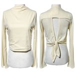 Band Of The Free New Cutout Back Bell Sleeve Mock Neck Crop Top Cream Size Small Photo 17