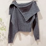 ASTR  Wylie Foldover Cold Shoulder Wool Blend Sweater Charcoal One Size NWT Photo 0